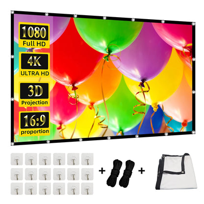 Projection Curtain 16: 9 Ratio Hight-Density 60-200 Inch Foldable Anti-Crease Portable Movie Projector Screen