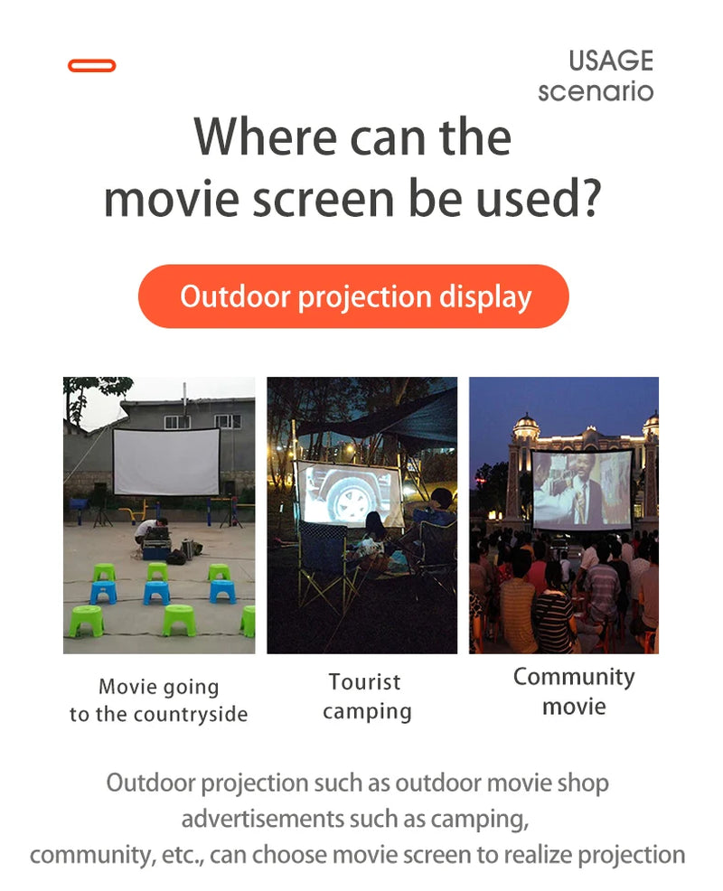 Projection Curtain 16: 9 Ratio Hight-Density 60-200 Inch Foldable Anti-Crease Portable Movie Projector Screen